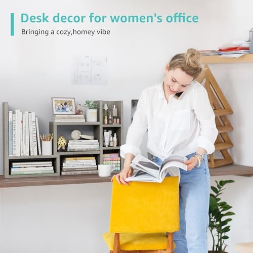 NUTIKAS Desk Shelves Desktop Organizer Shlef - Grey Office Organization for Top of Desk Organizers and Accessories Corner Bookshelf Table Top Shelving Small Hutch Decorations for Office - Image 6
