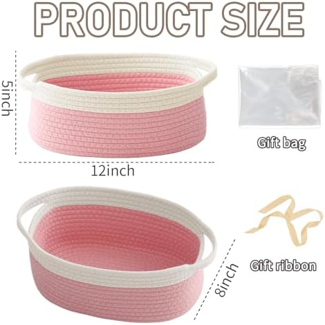 JMvicyroam Small Woven Basket, Empty Gift Basket, White&Pink/1 Pack - Image 2