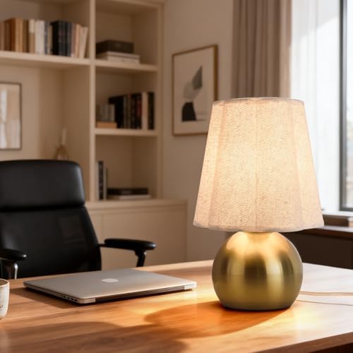 Ziqqeelam Gold Small Table Lamp for Bedroom Bedside，Brass Gold Lamps for Nightstand, Scalloped Linen Shade Table Lamps for Small Spaces for Bedroom, Home Office, Living Room - Image 5