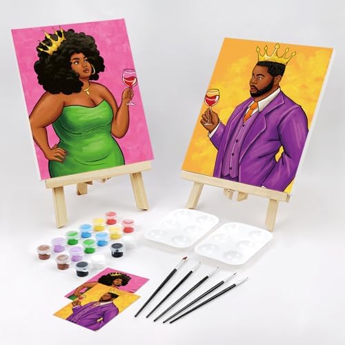 VOCHIC Pre Drawn Canvas to Paint for Adults 2 Pack 8x10in Couples Painting Party Kit Paint and Sip Valentine's Day Date Night Art Set African American Couple - Image 2