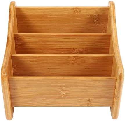Wood Desk Organizer Bamboo Remote Control Holder Storage Container with 3 Compartments for Pen Pencil Phone Eyeglasses by Unknown