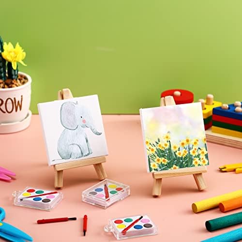 Zhengmy 24 Sets Mini Canvas Easel Kit Art Party Favors Wood Stand Palette - Image 2