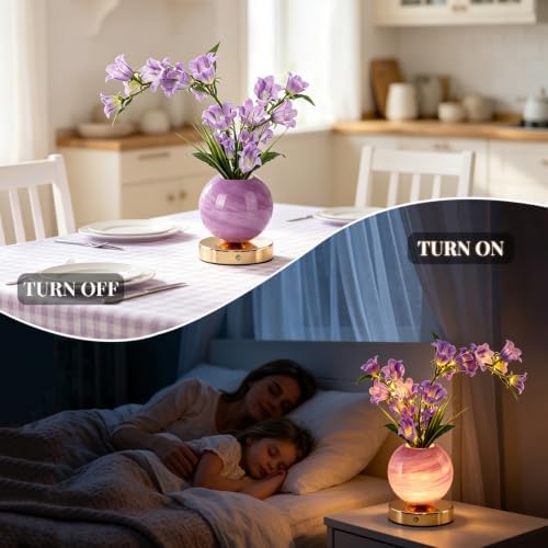 Purple Bellflower Flower Lamp, Rechargeable Cordless LED Floral Table Lamp - Image 4