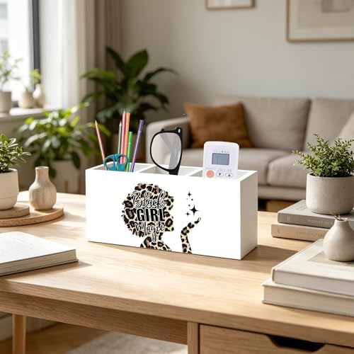 Black Girl Magic Leopard Print Makeup Brush Toothbrush Holder for African American Women, Black Women Empowerment Cheetah Print Wood Signs Pen Pencil Holder Organizer Desk Accessories - Image 5