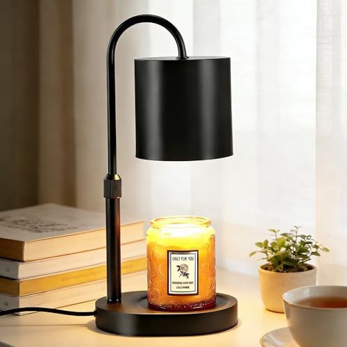 Dreamholder Electric Candle Warmer Lamp with Timer, Dimmable Candle Lamp with Adjustable Height, Wax Melter for Jar Candles Wood Base Floral Home Decor Gifts for Women Mom, Black by Dreamholder