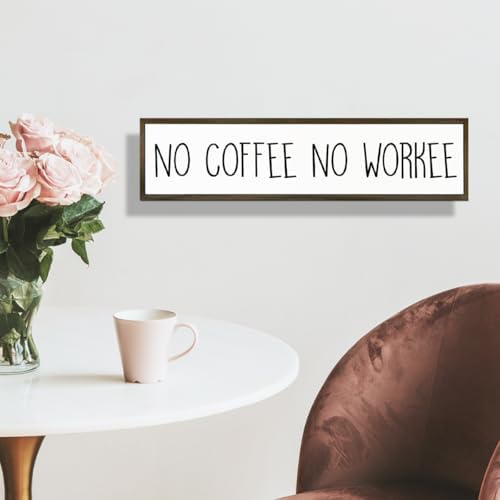 Funny Coffee Signs Decor, Funny Offices Decor, Coffees Work Humor Wood Signs, Home Kitchen Decors for Shelf, Decorative Wooden Table Sign, No Coffee No Workee Sign, 17.8x4x1.2 inches - Image 6