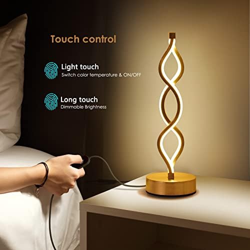 NUÜR Gold Table Lamps Set of 2, 15.8 Inch LED Bedside Lamps - Image 3