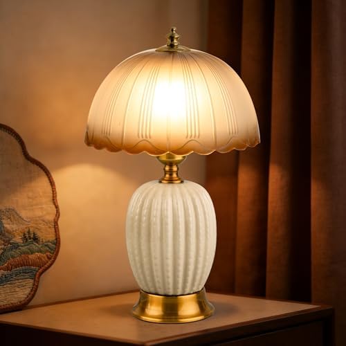 Vintage White Ceramic Cactus Small Table Lamp for Bedroom by URLIGHTS