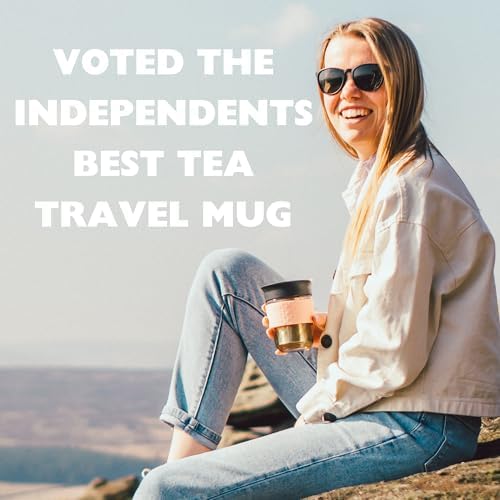 Travel Mug Loose Tea Infuser - Detachable Tea Strainer with Spillproof Lid - BPA-Free Reusable Glass Travel Coffee Cup with Silicone Band (Gray and Pink, 12oz) - Image 3