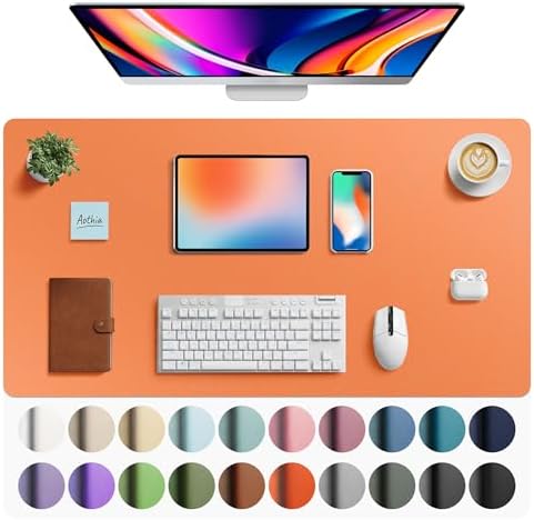 Aothia Faux Leather Desk Mat - Large Mouse Pad, Non-Slip PU Leather Blotter, Waterproof Writing Surface for Office and Home (Hermes Orange, 40" x 24") by AothiaSimpleNaturalUnique