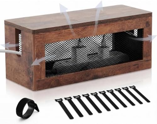 Chunful Extra Large Cable Management Box, 16'' Wood Cord Box Organizer with Ventilation Nets & Organizer for Power Strip, TV Wires & Desk Cable Storage, Magnetic Lid Hide Floor Cables by Chunful