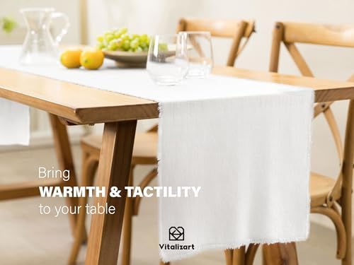 Vitalizart White Table Runner 14" x 120" Long Slub Texture Cotton Linen - Image 5