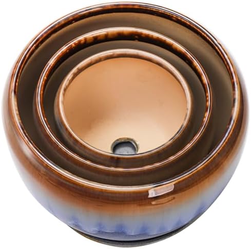 AVLA 3 Pack Ceramic Plant Pots, Gardening Drip Glazed Planters, Decorative Flower Pot with Drainage Hole and Saucer, Round Rustic Houseplant Container for Succulent Herbs Cactus Orchid, Home Office - Image 3
