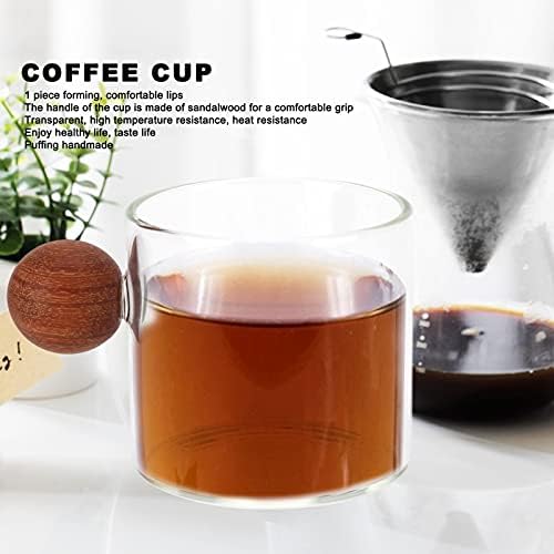 Glass Coffee Cup with Wood Handle, 120ml Clear Ball Handle Heat Resistant Clear Tea Cups Coffee Pot Mug Flat Bottom Mug Insulated Mug for Office Bar Party (Clear) - Image 2
