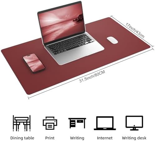 AFIING Cork Desk Mat, 31.5" x 17", Red,Leather Desk pad - Image 2
