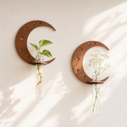 Artilady Plant Propagation Station, Moon Wall Hanging Wood Terrariums Tube by Artilady