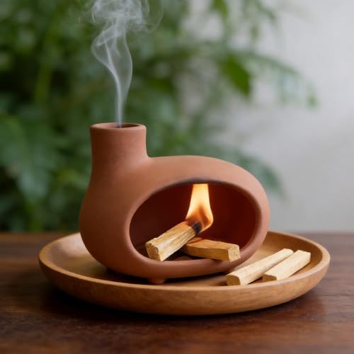 Orange-Red Terracotta Palo Santo Holder, Mini Chiminea Incense Burner - Image 3