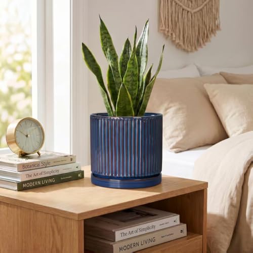 Ceramic Plant Pots, 6 Inch Indoor Pots for Plants, Retro Blue - Image 4