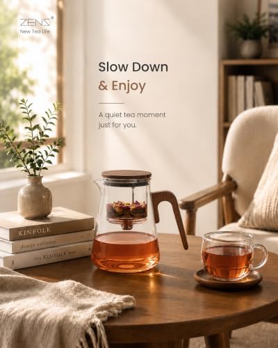 ZENS Magnetic Glass Infuser Teapot for Loose Tea, 27oz Walnut Wood Handle - Image 5