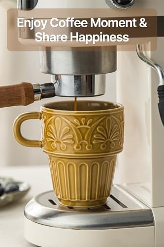 LYEOBOH Small Coffee Mug Set of 6, Stackable Mugs 3.3 OZ Ceramic Espresso Cups, Microwave & Dishwasher Safe Coffee Mugs Cups for Coffee Tea Cocoa, Modern Design for Home Kitchen, Housewarming, Khaki - Image 7
