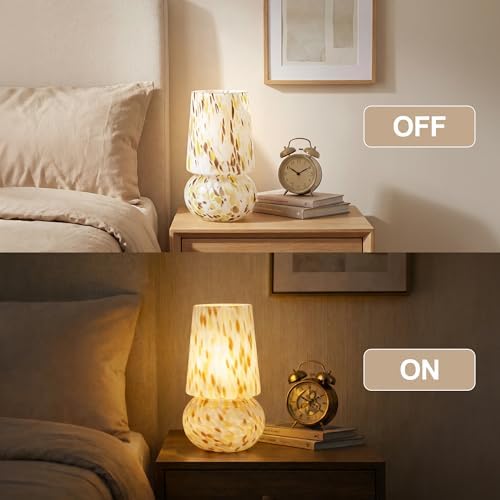 9.8″ Mushroom Glass Table Lamp, Dimmable Modern Beside Lamp, Cream Gold - Image 5