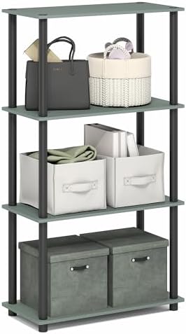 Furinno Turn-N-Tube Storage Shelves, 4-Tier Toolless Book Shelf, Corner Shelf, Open Shelves, for Organization and Storage, Living Room, Garage, Home Office, Sage Green by Furinno-FitsYourSpaceFitsYourBudget