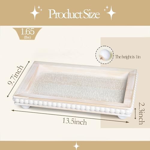 Decorative Coffee Table Tray, 13.5 x 9.7 Inch White Washed Wooden Beaded Tray with Removable Legs, Rustic Farmhouse Rectangular Tray for Coffee Table, Kitchen Counter and Vanity Decor - Image 3