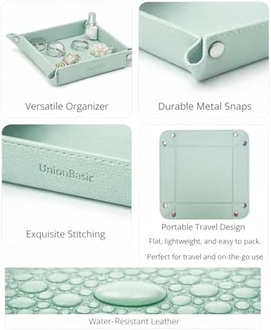 UnionBasic Valet Tray, Jewelry Tray for Rings Earrings, Entryway Catchall Caddy for Coins Keys Change, Nightstand Organizer Bedside Valet Holder, Trays for Electronic Gadgets, Lychee Mint Green - Image 2