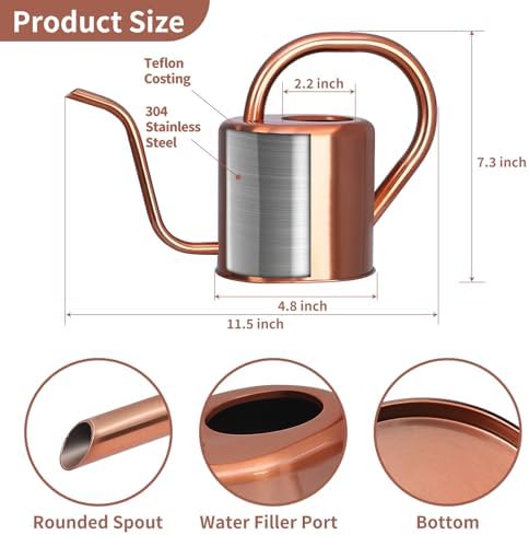 Watering Can, Stainless Steel Watering Can for Indoor & Outdoor Plants, 1L/35oz Long Spout Water Can with Handle, Rust-Proof Plant Watering Pot for House Plants, Garden Flowers - Image 3