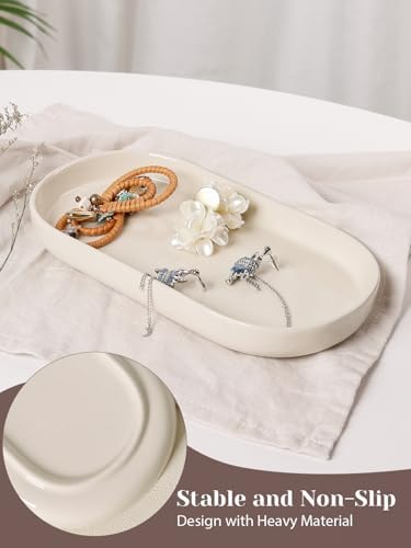 INGOFIN 7" Ceramic Bathroom Vanity Tray - Bathroom Organizer Countertop Tray for Perfume, Jewelry, Candles, Small Kitchen Counter Soap Tray, Decorative for Bathroom Vanity and Toilet Tank, Beige - Image 5