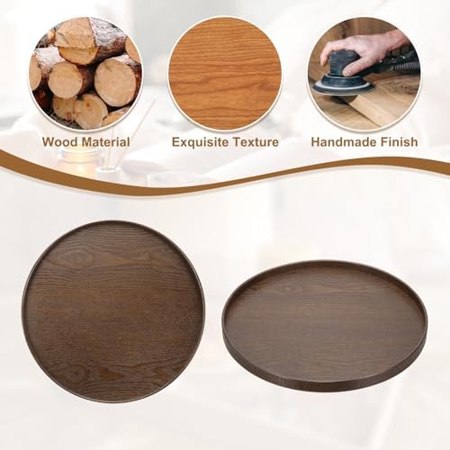 Wooden Serving Tray Round Wood Serving Tray Decorative Platter, 14.2 Inch Fit for Home Decor Kitchen Coffee Table Candle Holder, (Brown) - Image 4