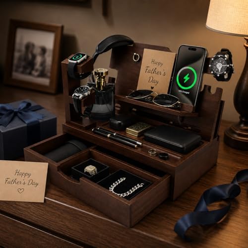 Nightstand Organizer for Men with Big Drawer Gift for Men Espresso - Image 2