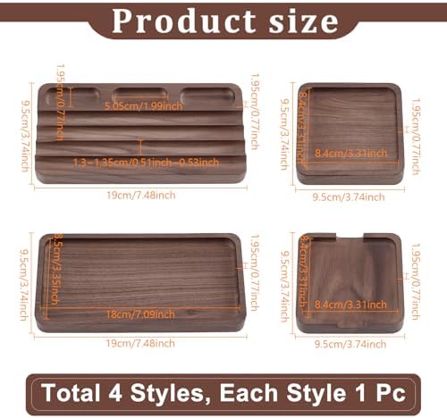 4Pcs Wooden Desk Organizer Tray with Pen Holder, Men Valet Tray - Image 2