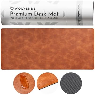 Premium Distressed Faux Vegan Leather Desk Mat | Multifunctional Desk Pad for Home Office | (Brown/Tan, 15.75" x 36") by Wolvende