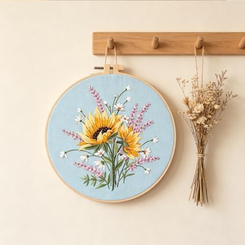 Silentsea Embroidery Kit – Sunny Sunflowers with Delicate Purple and White Floral Accents, Perfect for Beginners and Craft Lovers - Image 6