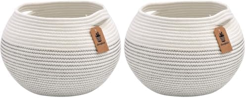 Goodpick Round Cotton Rope Storage Basket for Living Room, Bathroom, Kids' Corner & Shelves, Stores Towels, Cat Toys, Plants, White, 10"D x 8.3"H (Pack of 2) by Goodpick