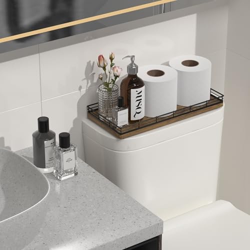 Bathroom Toilet Tank Tray, 13" Wood Storage Basket Back of Toilet Basket Organizer, Vanity Tray for Perfume Makeup Candle Kitchen Counter Coffee Table Bar Decor Rustic - Image 4