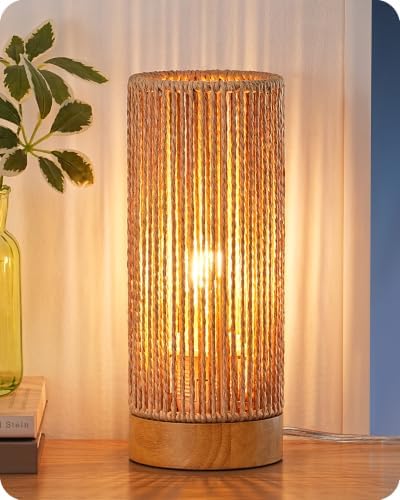 EDISHINE Rattan Table Lamp 9.85", Rosewood Color Wood Base, No Assembly by EDISHINE