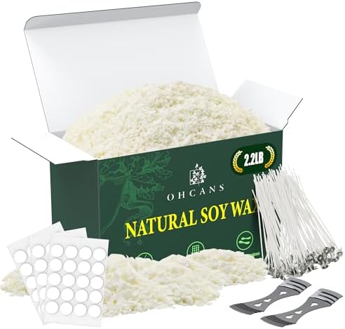 Candle Making Wax Soy Wax for Candle Making Supplies, 2.2lb Natural Soy Wax Flakes, Paraffin Wax for Candle Making Kit, 100 Cotton Candle Wicks &100 Wick Stickers & 2 Wicks Holder by OhcansCandleMaking