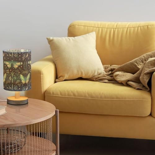 Fustylead Botanical Ferns Green Moth Mystical Black Bedside Table Lamps with USB Port for Bedroom Lamp Small Nightstand Lamp Sturdy Linen Shade Wooden Decorative Lamps for Living Room Home Dorm Kids - Image 2