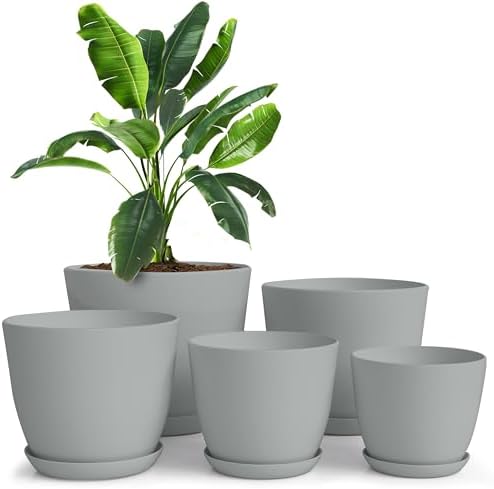 Plant Pots Indoor with Drainage, 5 Pack Multi-Size Planters Set, Grey by UTOPIAHOME