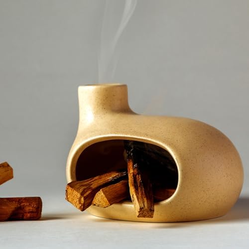 Ceramic Palo Santo Holder, Chiminea Incense Burner for Sage Sticks & Cones by MOUGIGI