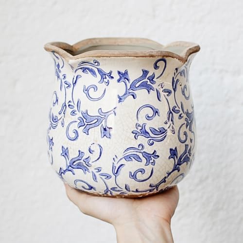 Retro Distressed Ceramic Pots, Antique Crackle Glaze Planters w/ Drainage - Image 5