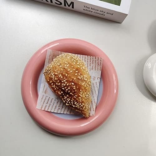Ceramic Snack Dish Tray Round - Dessert Display Plate Cupcake Storage Tray Jewelry Trinket Tray Dish Desktop Tray Organizer for Home Office Decoration Pink/S - Image 2
