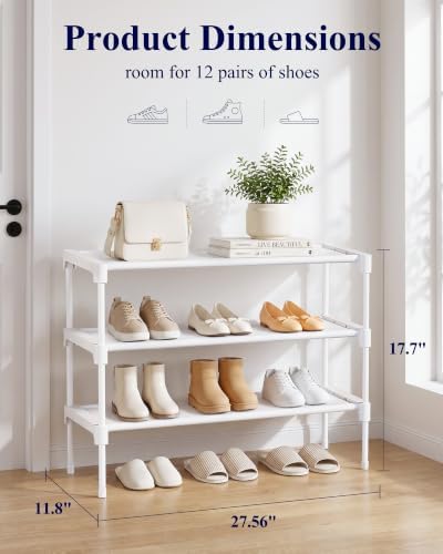Kitsure Shoe Rack - Non-Woven Shoe Rack Shelf, Shoe Organizer for Closet, Entryway, Garage & Corridor, Stackable Shoe Shelves, 27.5" Wide - 3 Tier, White - Image 3