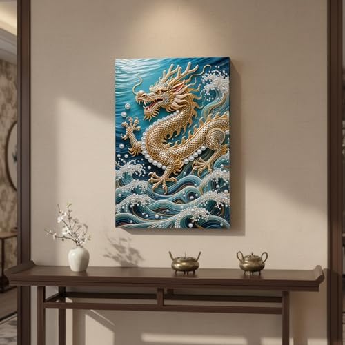 LQCrafK DIY Pearl Art Painting Handcraft Kit for Adults Beginners, Creative Design, Healing Stress-Relieving Home Wall Decoration, with Framed Painting and Tools-Dragon - Image 3