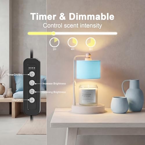 Candle Warmer Lamp with Timer, Dimmable Candle Wax Warmer, Height Adjustable Electric Candle Lamp Warmer with 2 Bulbs, Gifts Idea for Women Her, Mom, Vintage Home Decor for Bedroom-Blue - Image 2