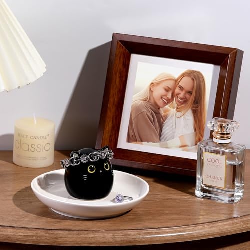 PUDDING CABIN Cat Lover Gifts for Women, Black Cat Ring Holder Dish for Jewelry Rings Earrings Necklace Watch Keys, Birthday Christmas Engagement Wedding Gifts - Image 6