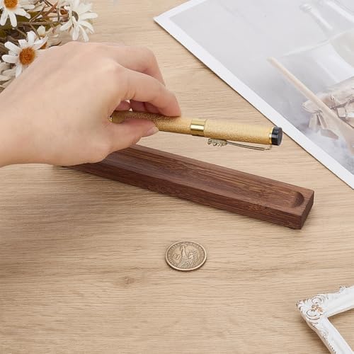 PLIGREAT Single Wood Pen Tray, Wooden Desk Pen Organizer Holder Minimalist Wave Pencil Rest for Office Stationery Desk Decor Retro Home Bedroom Decoration, 7.1x1x0.6inch - Image 3
