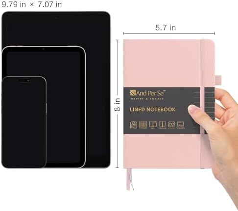 &And Per Se Lined Journal Notebook, 160 Pages, A5 5.7 x 8 inches College Ruled Thick Paper Notebook Journals for Writing, Hardcover Notebooks for Women Men Office School (1 Pack, Pink) - Image 2